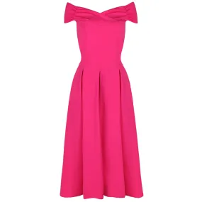 Hot Pink Crossover Bardot 50s Swing Dress