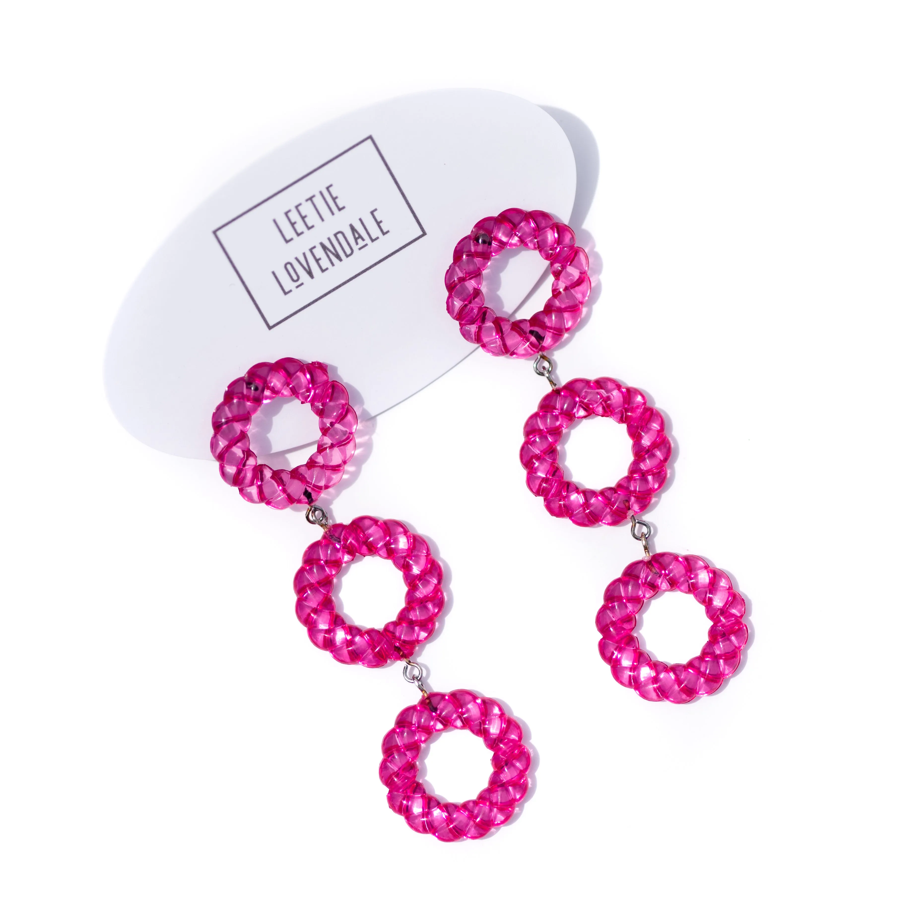 Hot Pink Twisted Tri Dot Donut Earrings