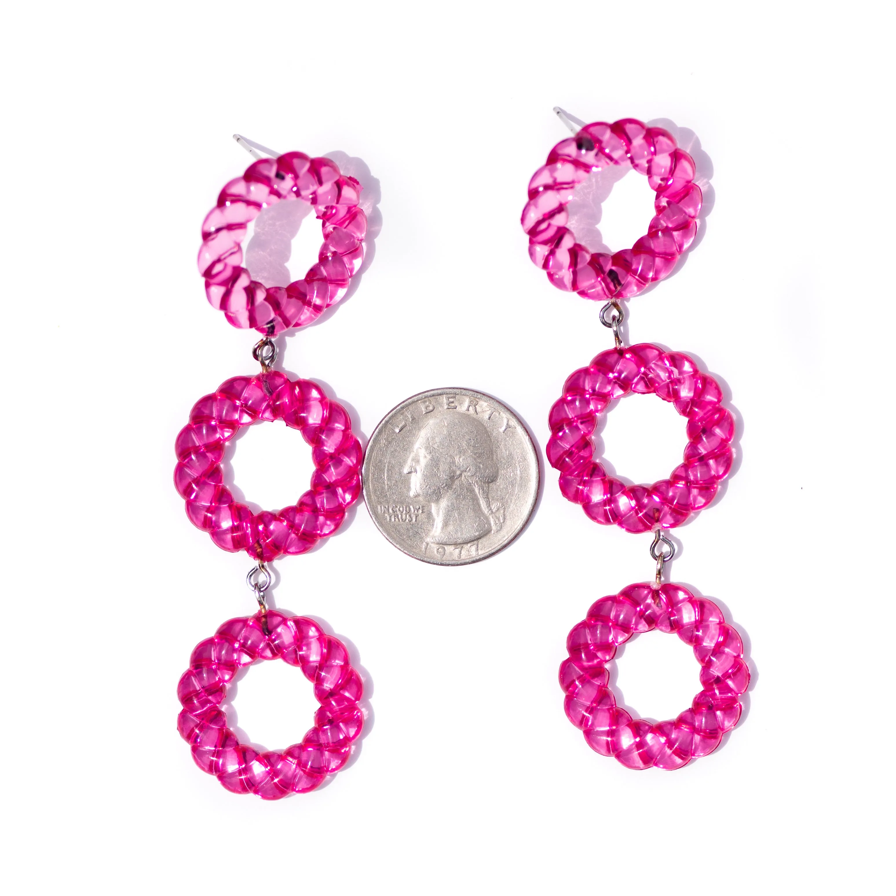 Hot Pink Twisted Tri Dot Donut Earrings