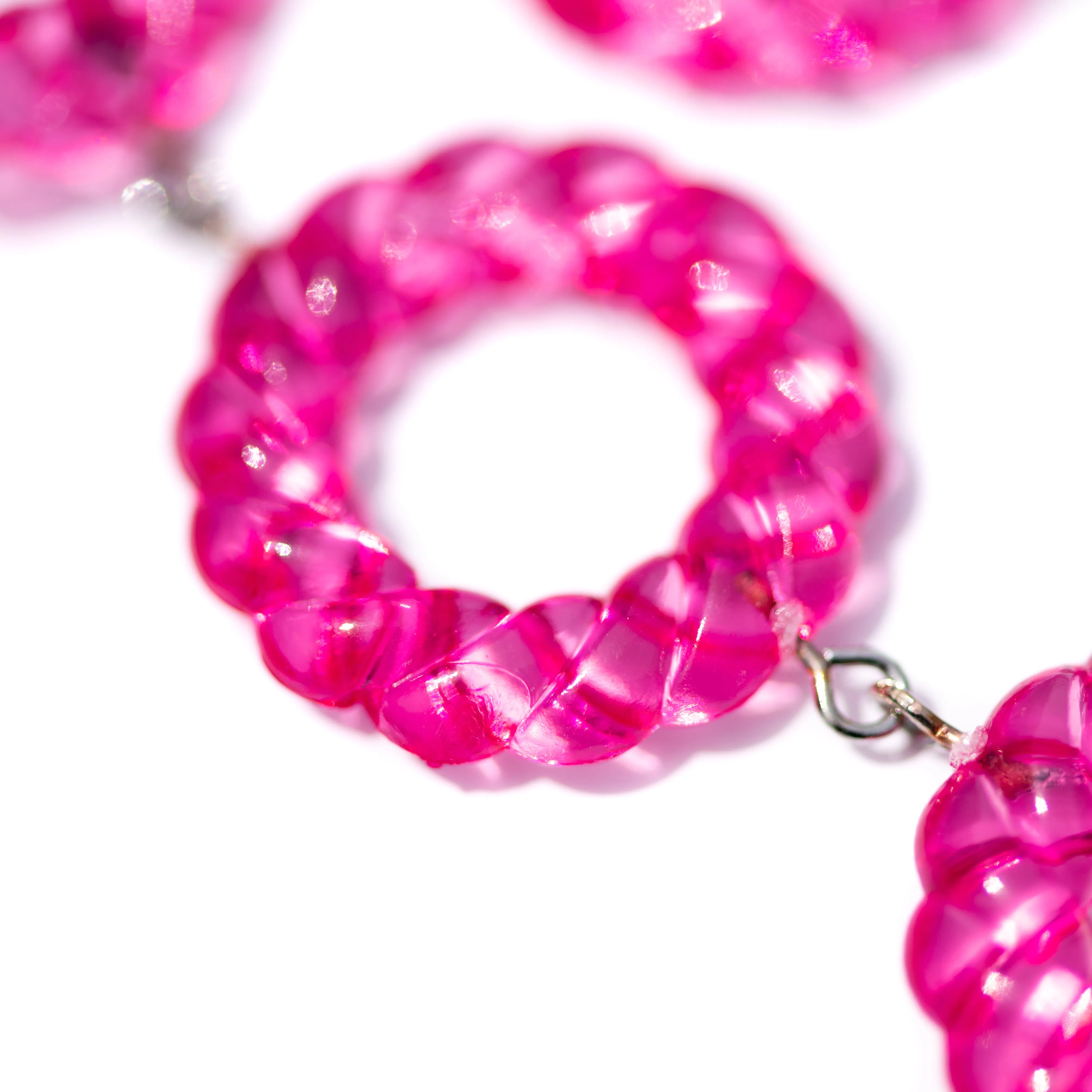 Hot Pink Twisted Tri Dot Donut Earrings