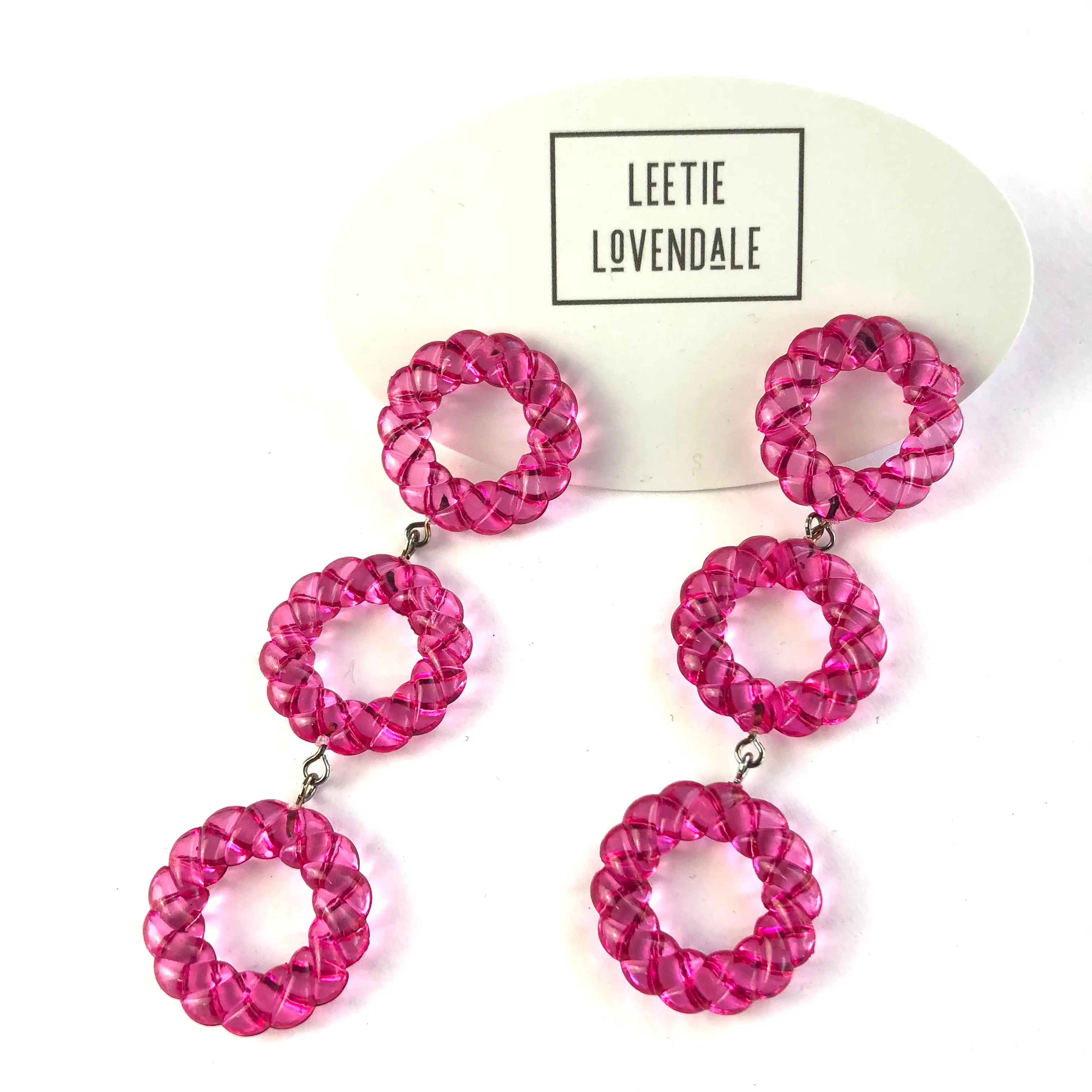 Hot Pink Twisted Tri Dot Donut Earrings