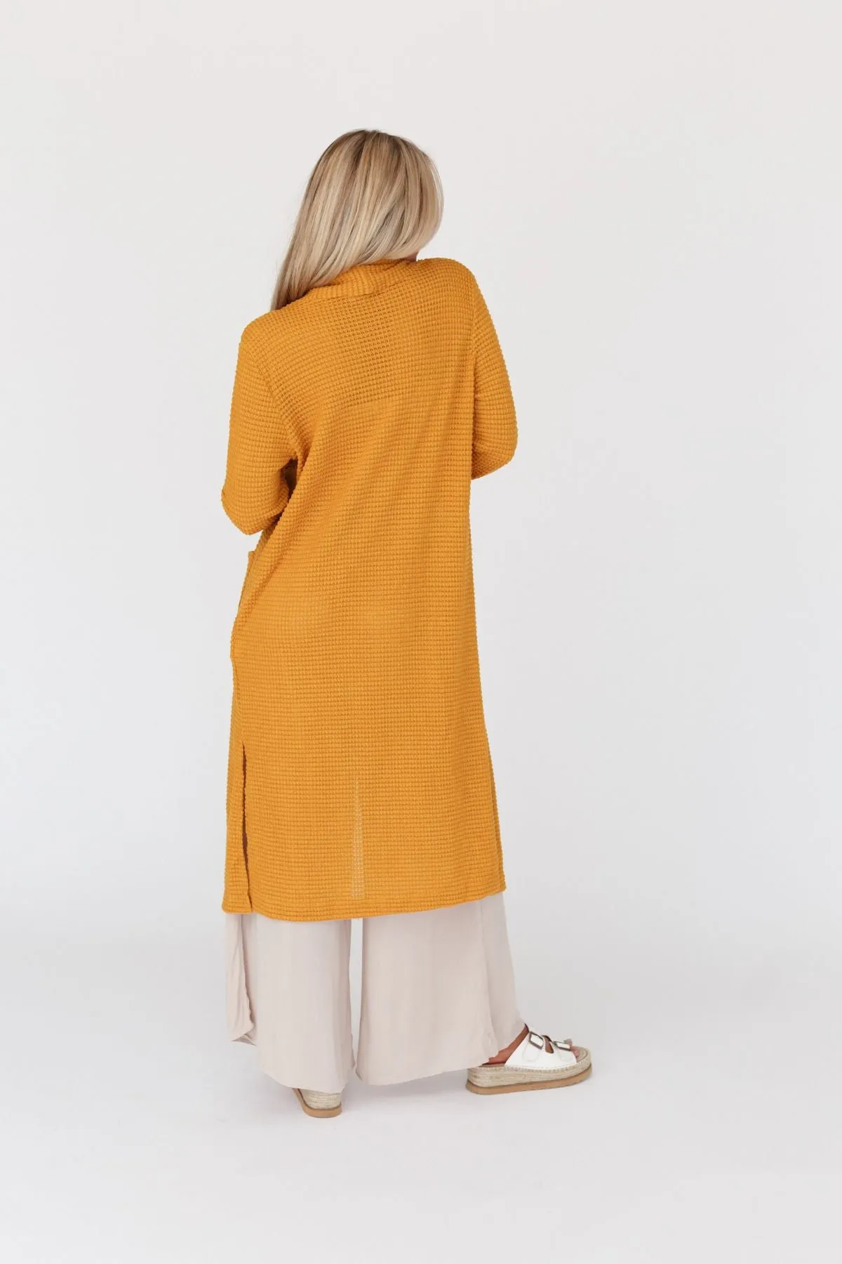 Jayde Waffle Knit Cardigan - Mustard