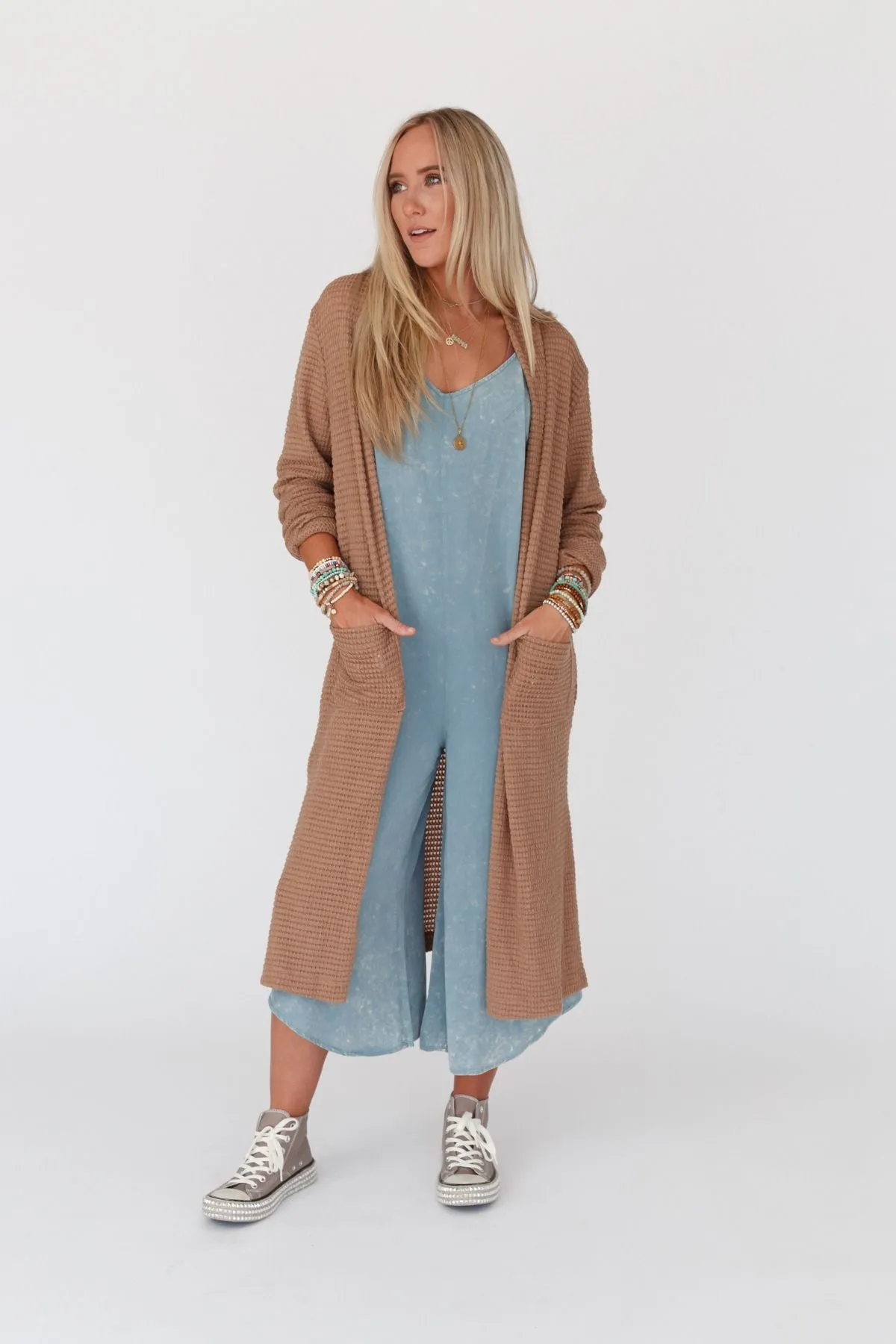 Jayde Waffle Knit Cardigan - Taupe