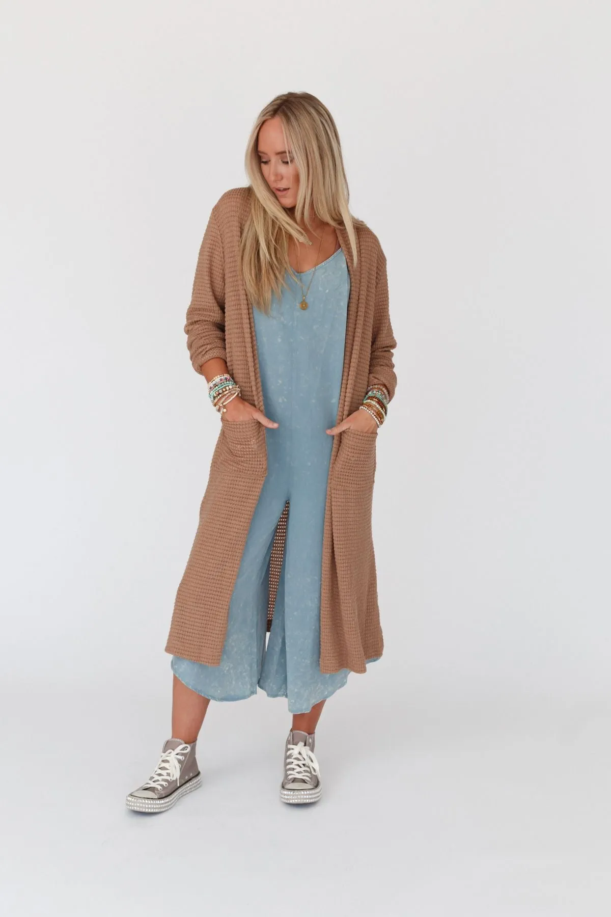 Jayde Waffle Knit Cardigan - Taupe