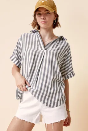 Jennifer Woven Stripe Pullover Top