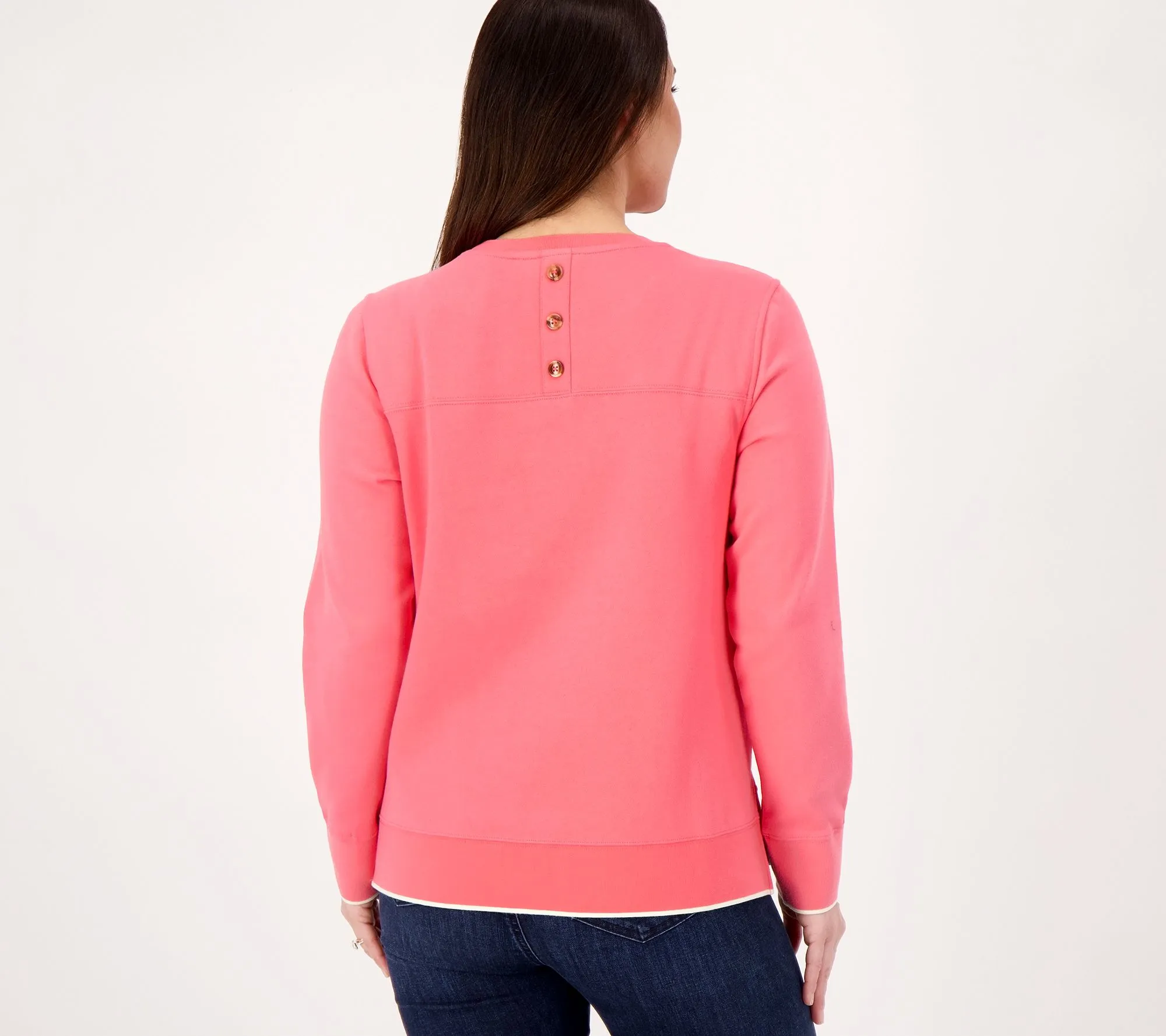 Joan Rivers French Terry Pullover Top with Back Button Detail