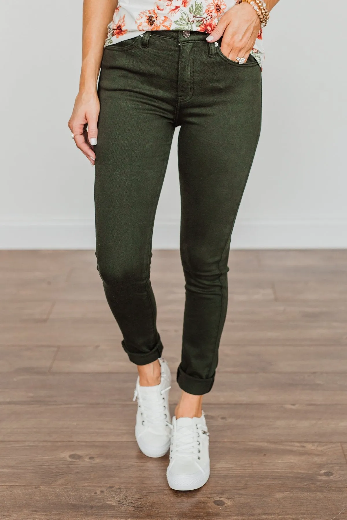 KanCan High-Rise Colored Skinny Jeans- Dark Olive