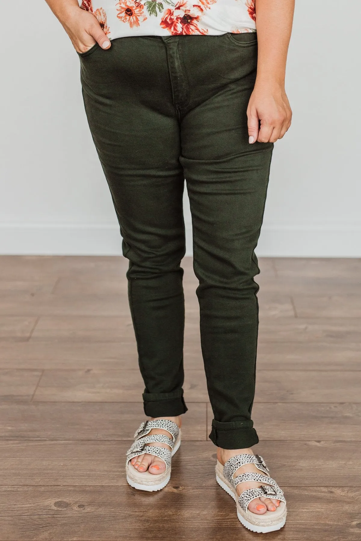 KanCan High-Rise Colored Skinny Jeans- Dark Olive