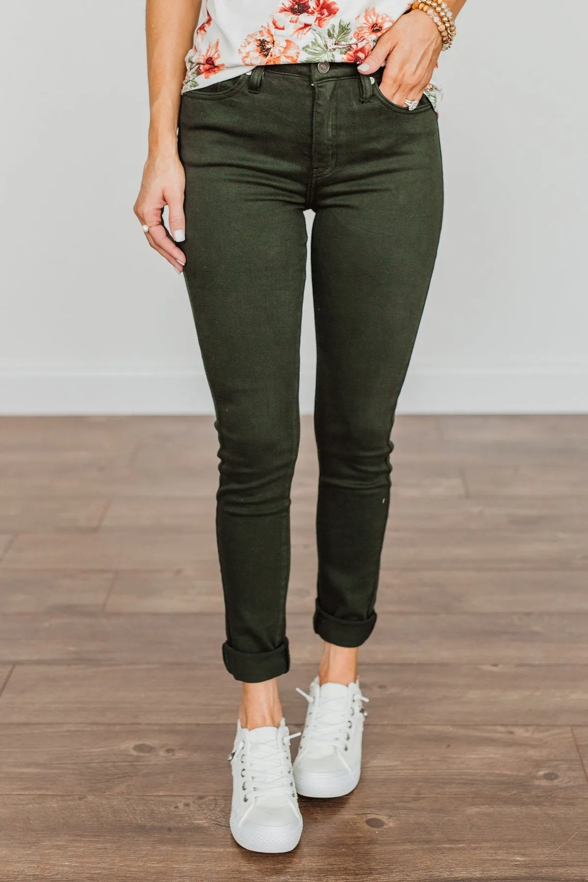 KanCan High-Rise Colored Skinny Jeans- Dark Olive