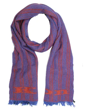 Kiton Cashmere Scarf Rust Brown Royal Blue Striped Pattern - Large Shawl SALE