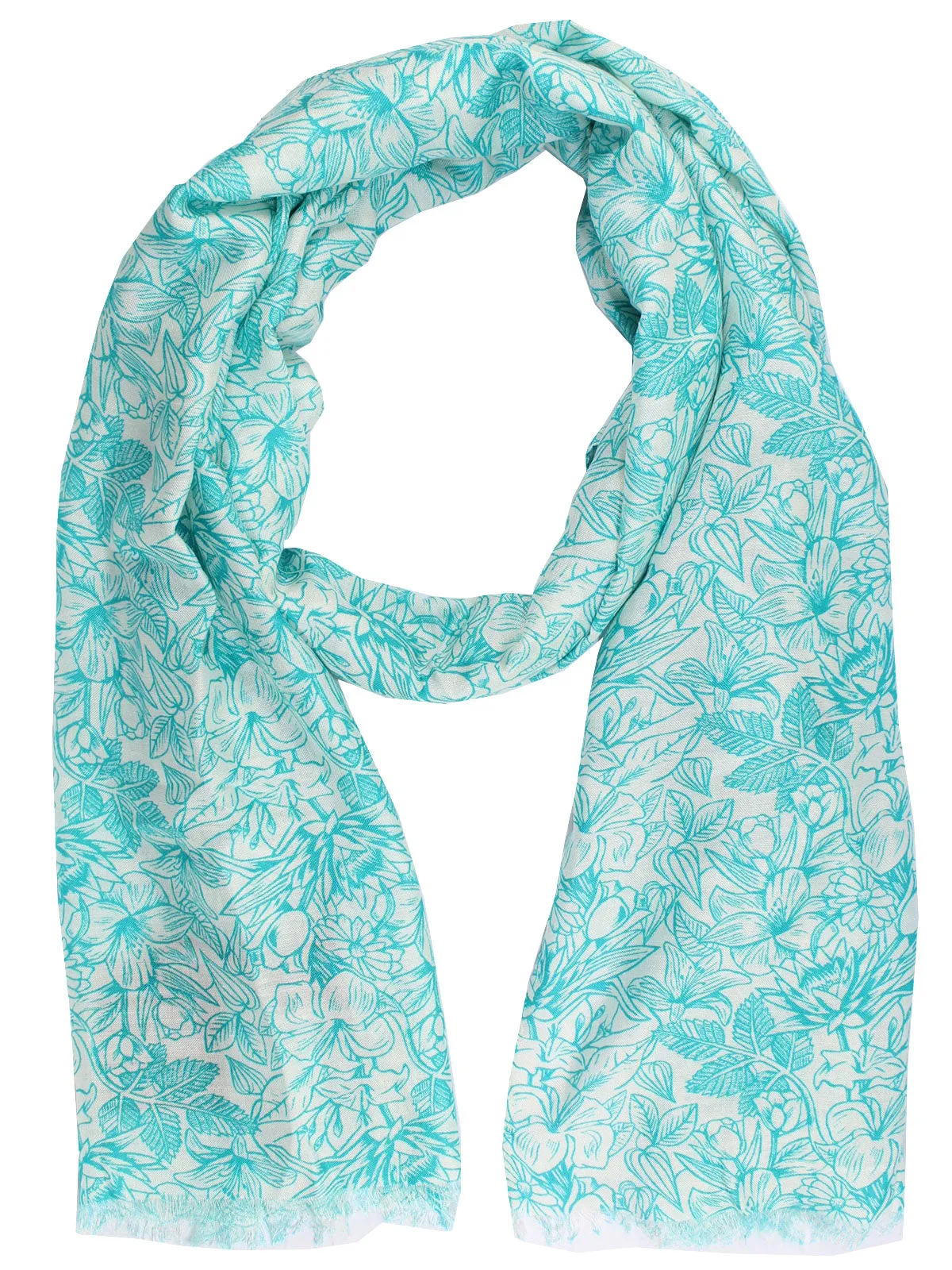 Kiton Silk Scarf White Aqua Floral Design Shawl SALE