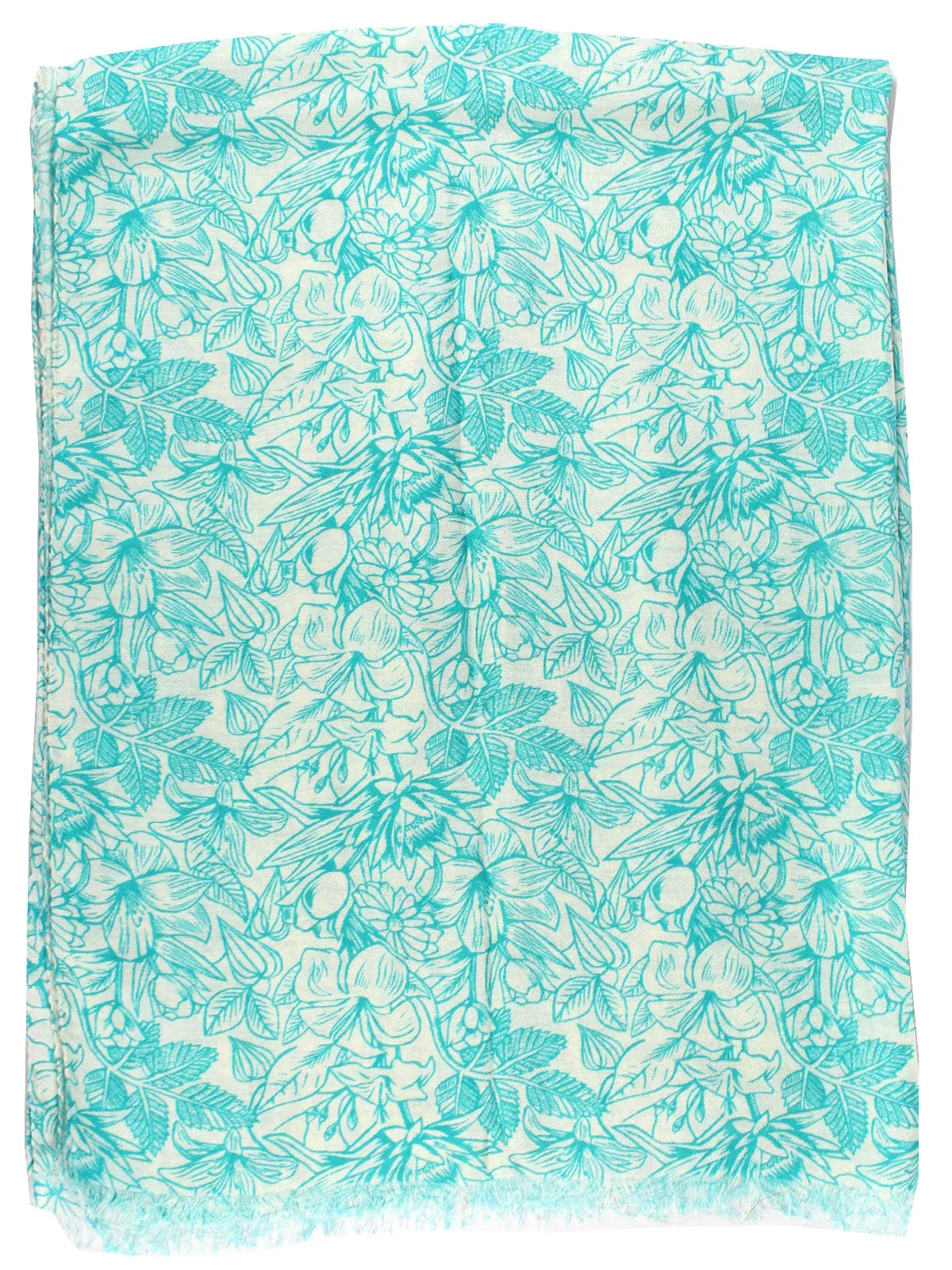 Kiton Silk Scarf White Aqua Floral Design Shawl SALE