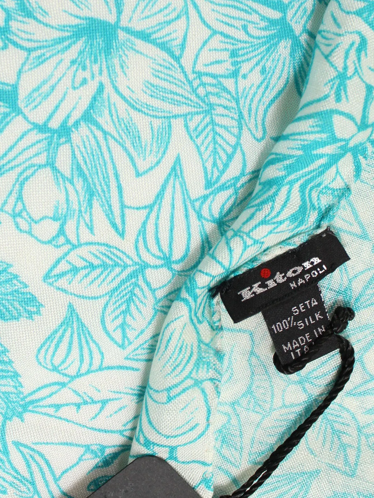 Kiton Silk Scarf White Aqua Floral Design Shawl SALE