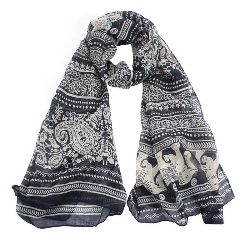 Ladies Neck Stole Elephant Print Long Scarf Shawl Wrap Pashmina Scarves & Shawls