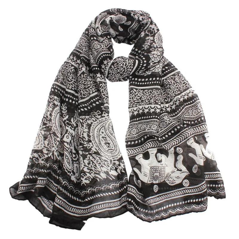 Ladies Neck Stole Elephant Print Long Scarf Shawl Wrap Pashmina Scarves & Shawls