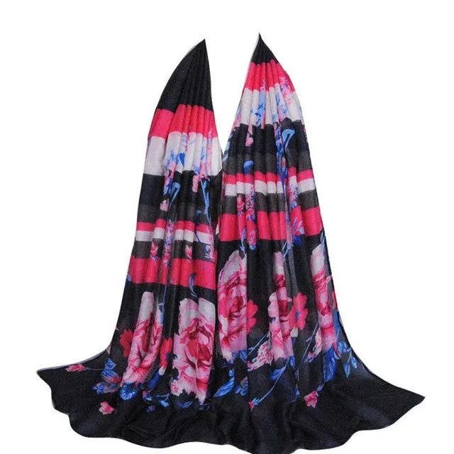 Ladies Shawl Muslim Hijab Soft Floral Printing Handmade Wrap Scarf Autumn Winter Warm Shawls Head Scarf Foulard#A912 SM6