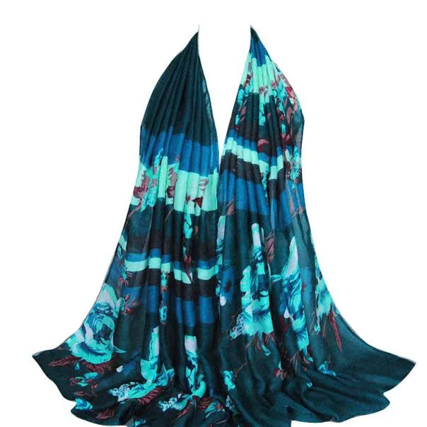 Ladies Shawl Muslim Hijab Soft Floral Printing Handmade Wrap Scarf Autumn Winter Warm Shawls Head Scarf Foulard#A912 SM6