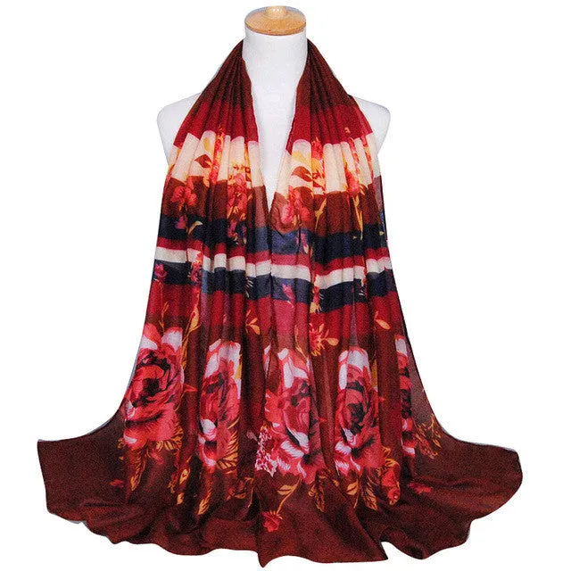 Ladies Shawl Muslim Hijab Soft Floral Printing Handmade Wrap Scarf Autumn Winter Warm Shawls Head Scarf Foulard#A912 SM6