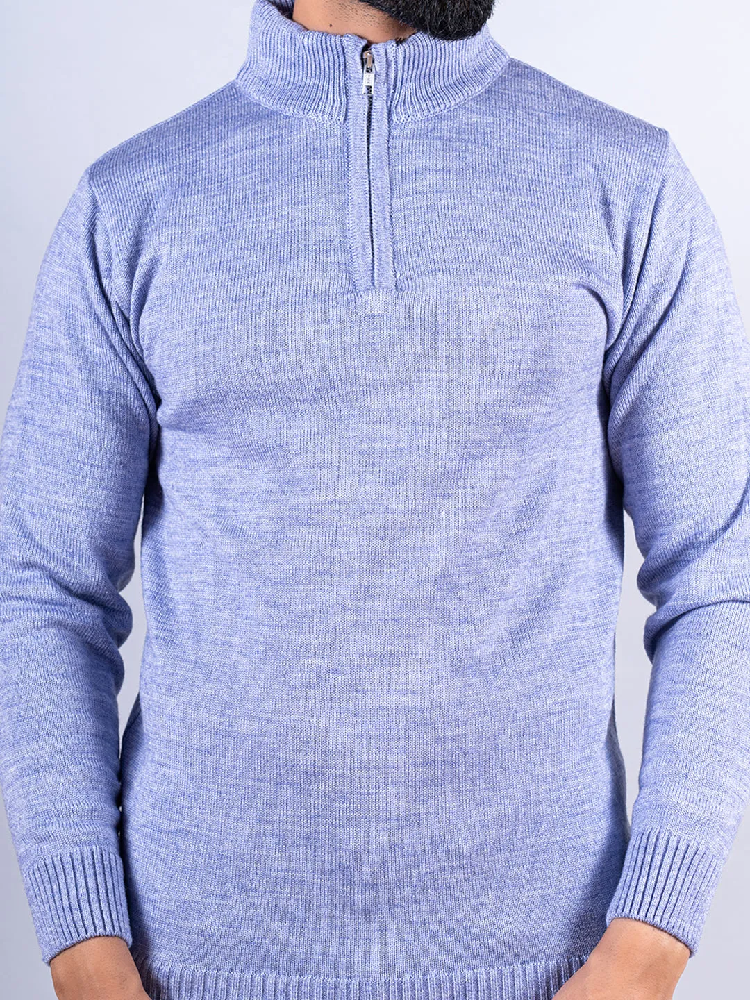 Lavender Color Classic Zipper Men's Sweater