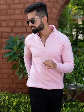 Light Pink Color Classic Zipper Men's Sweater