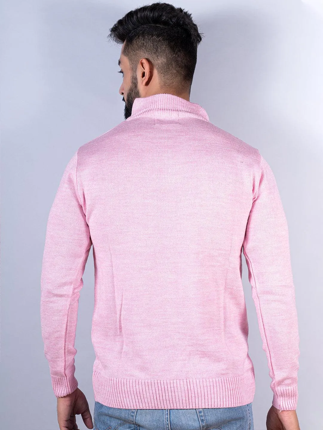 Light Pink Color Classic Zipper Men's Sweater