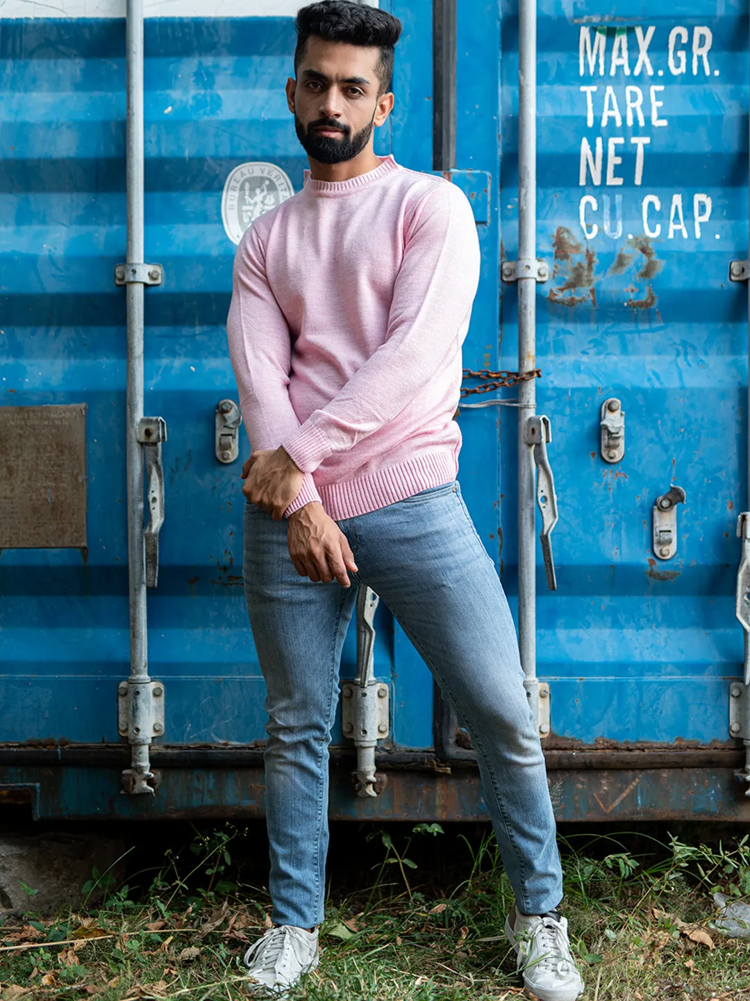 Light Pink Color Crew Neck Men's Sweater