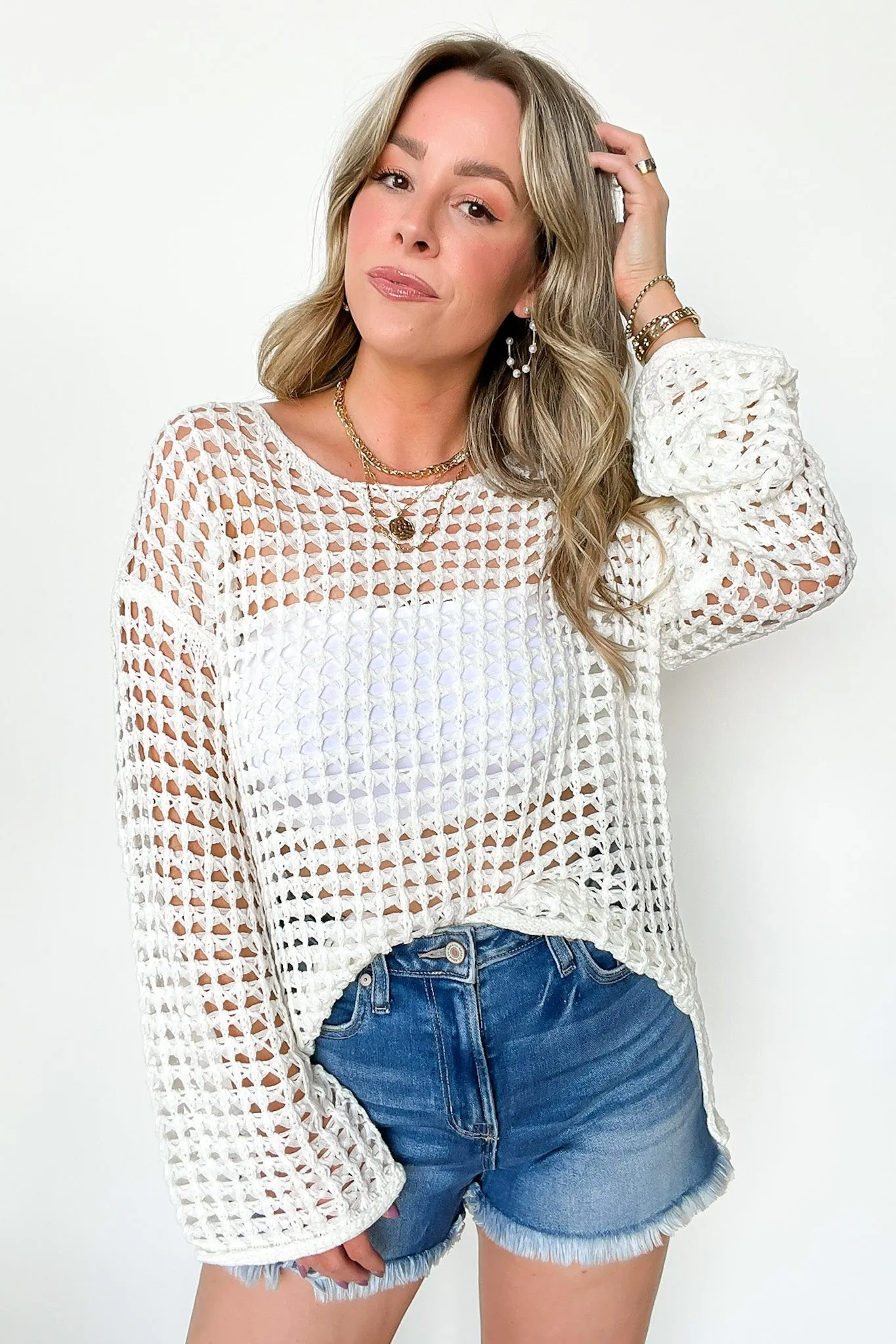 Lovely Crush Crochet Open Knit Pullover