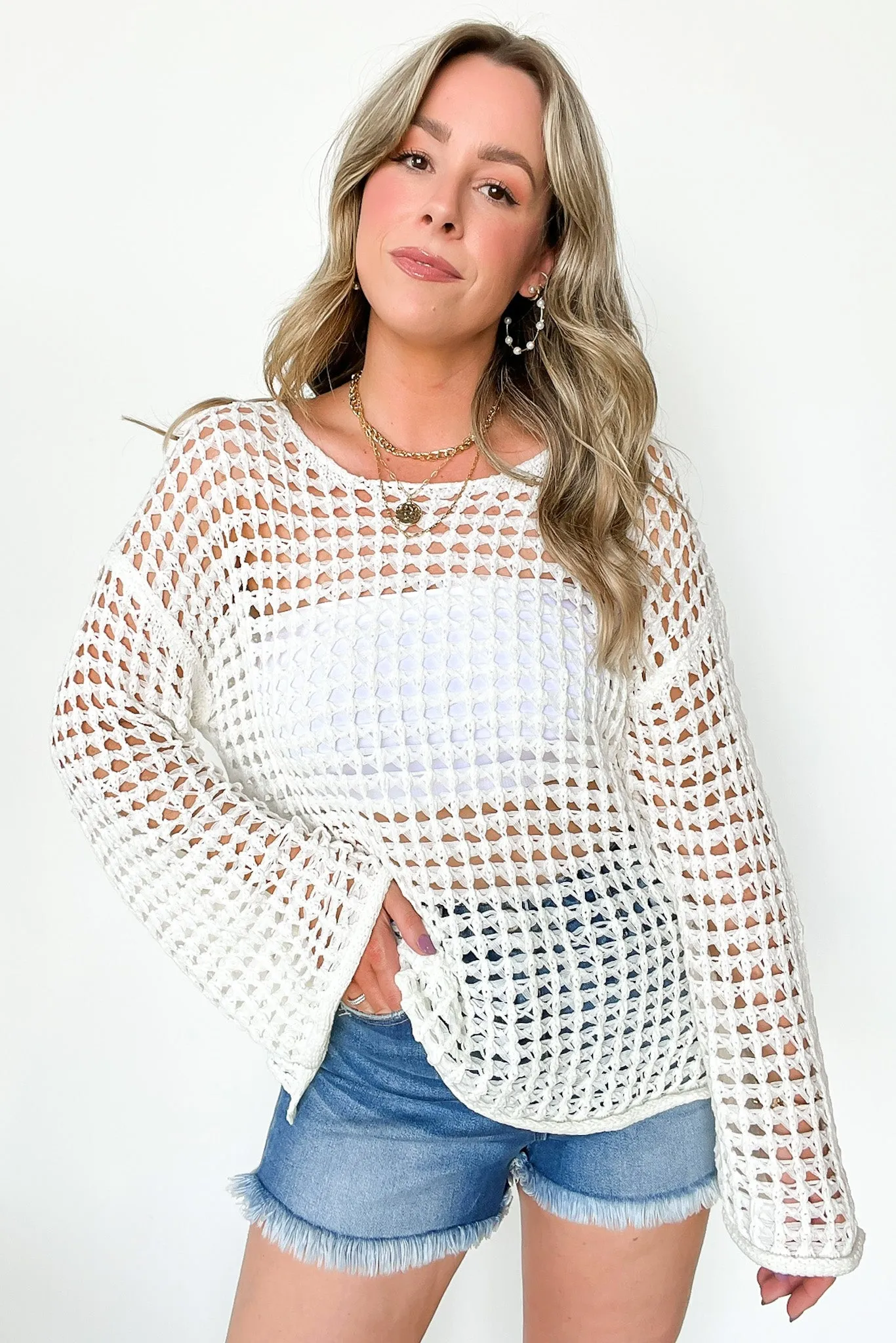 Lovely Crush Crochet Open Knit Pullover