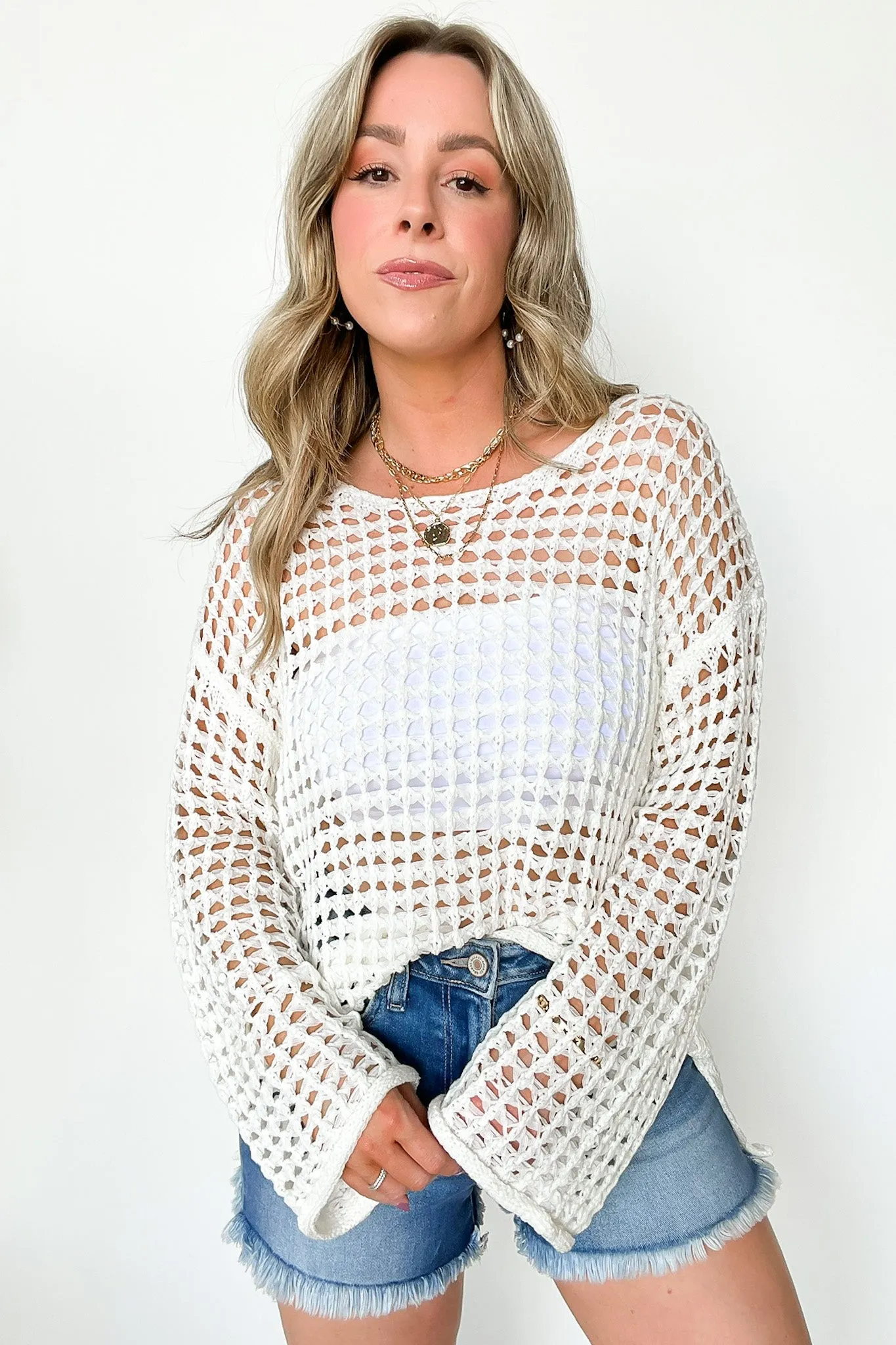 Lovely Crush Crochet Open Knit Pullover