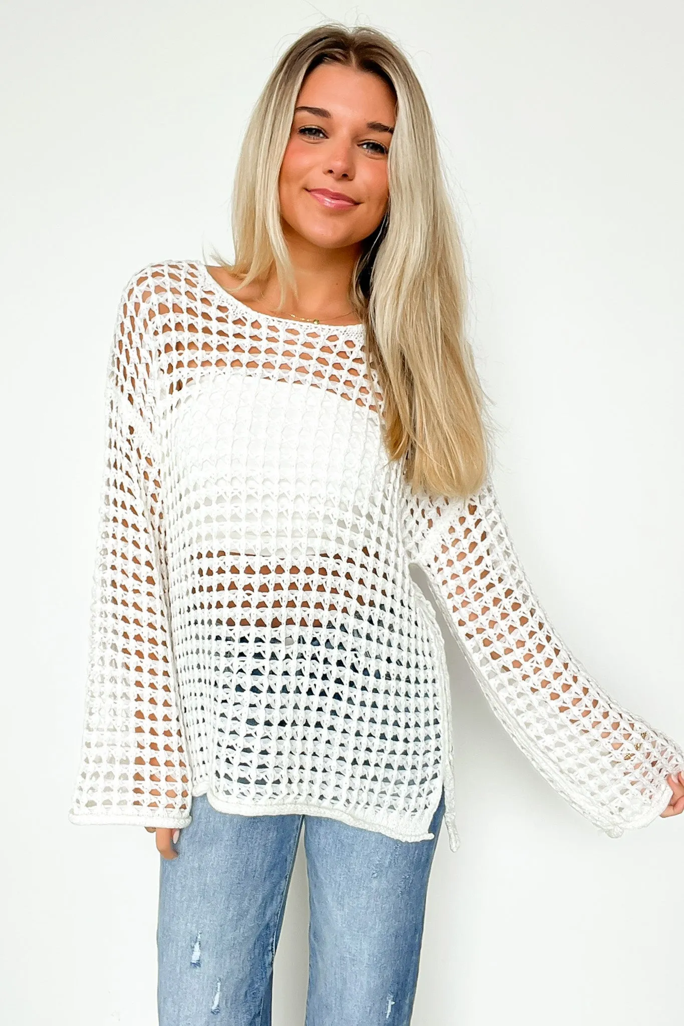 Lovely Crush Crochet Open Knit Pullover