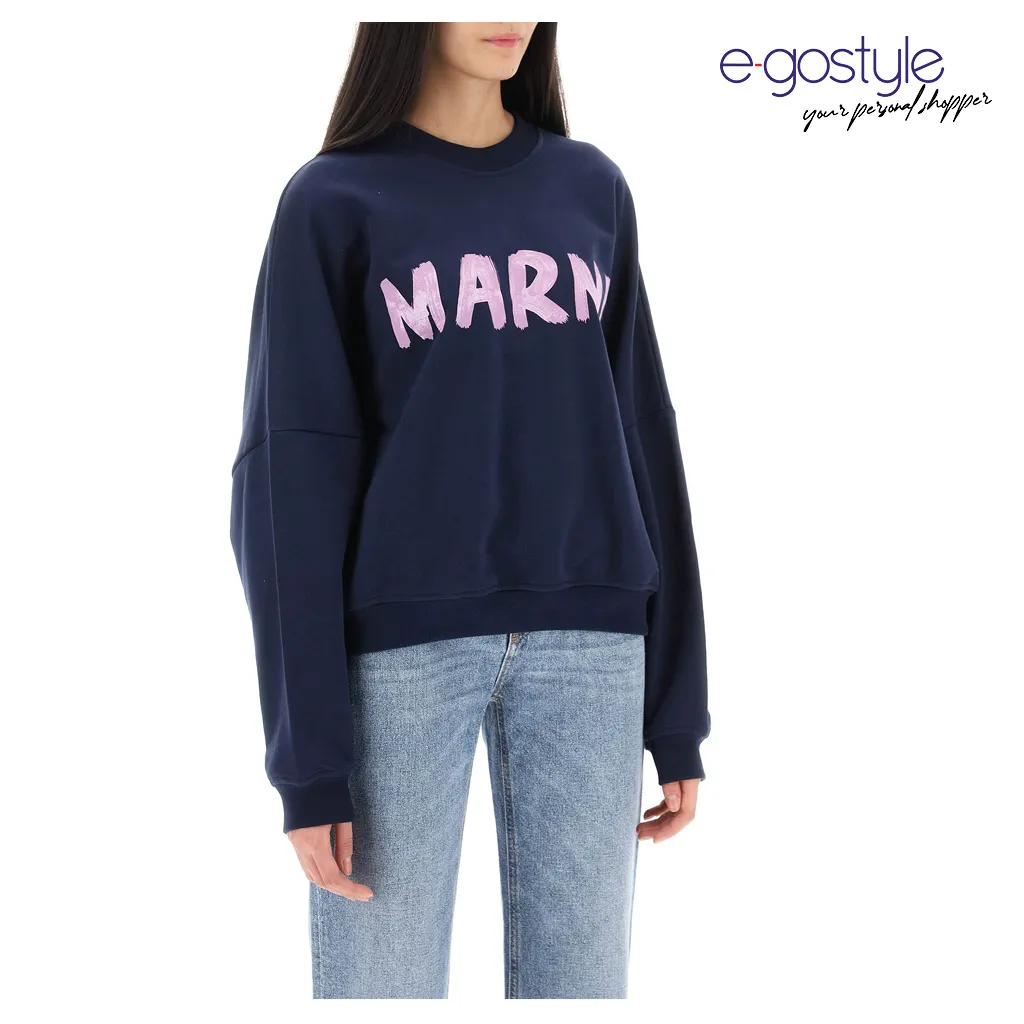 MARNI  |Blue bio cotton sweatshirt with Marni print