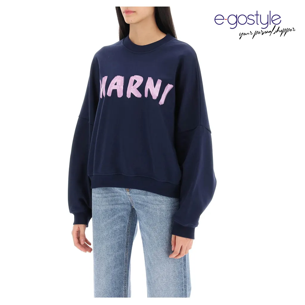 MARNI  |Blue bio cotton sweatshirt with Marni print