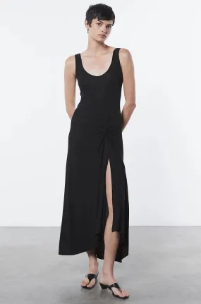 MATTE JERSEY DRAPED KNOT DRESS