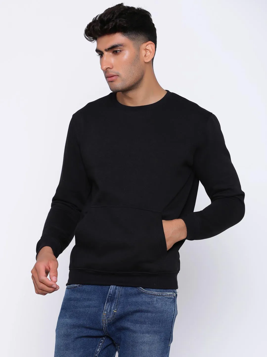 Men Black Comfort Fit Sweater