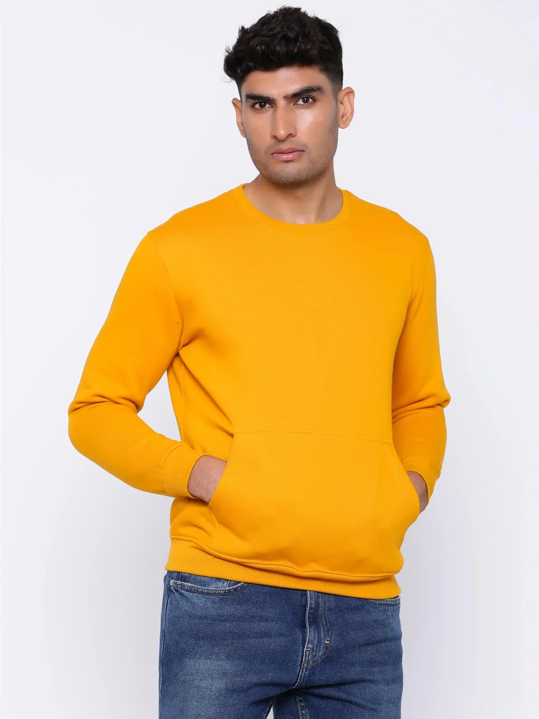 Men Mustard Comfort Fit Sweater