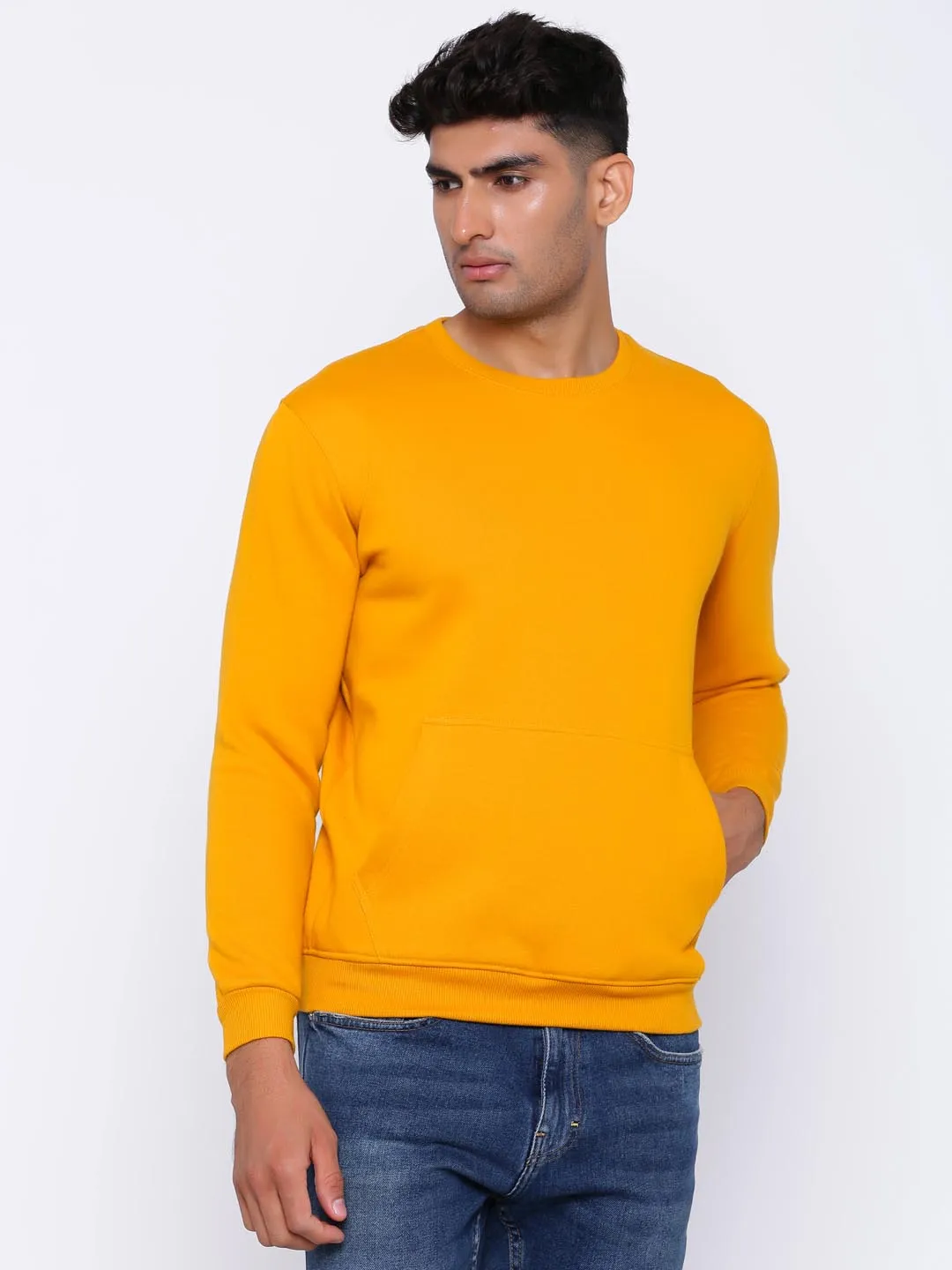 Men Mustard Comfort Fit Sweater