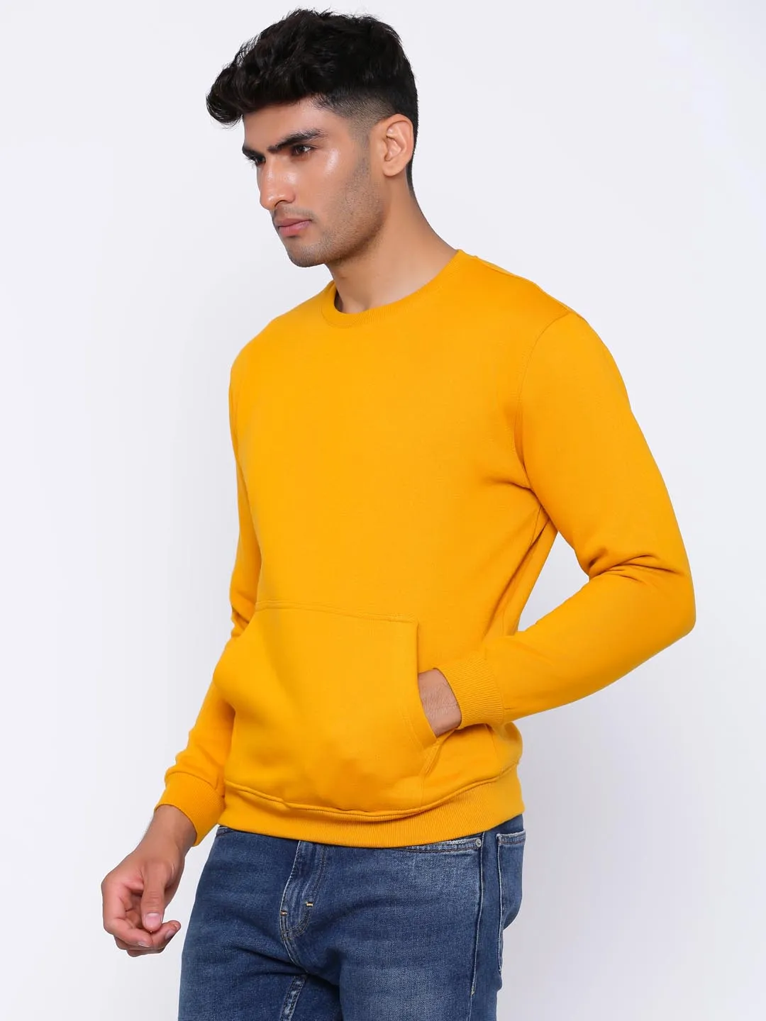 Men Mustard Comfort Fit Sweater