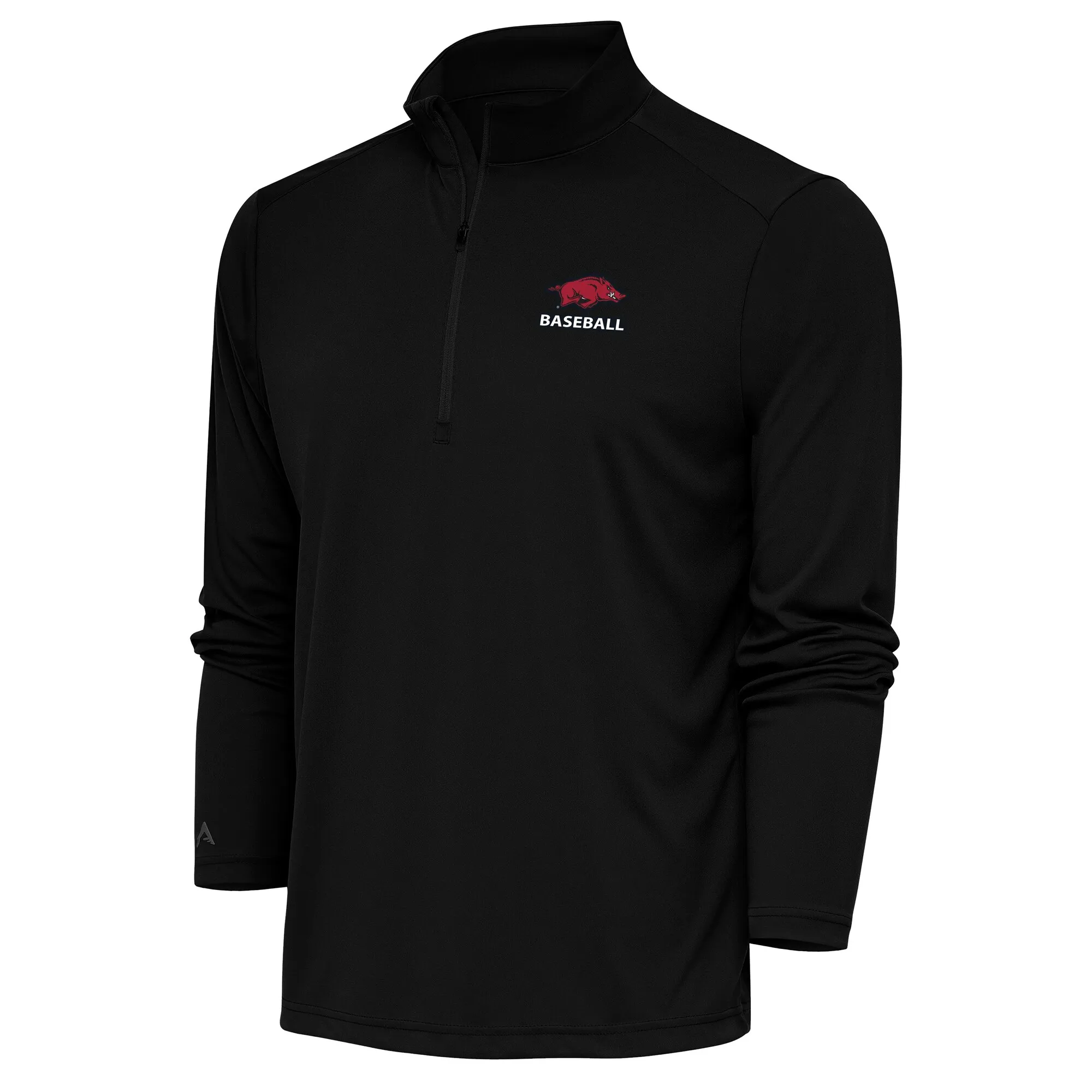 Men's Antigua Black Arkansas Razorbacks Baseball Tribute Quarter-Zip Pullover Top