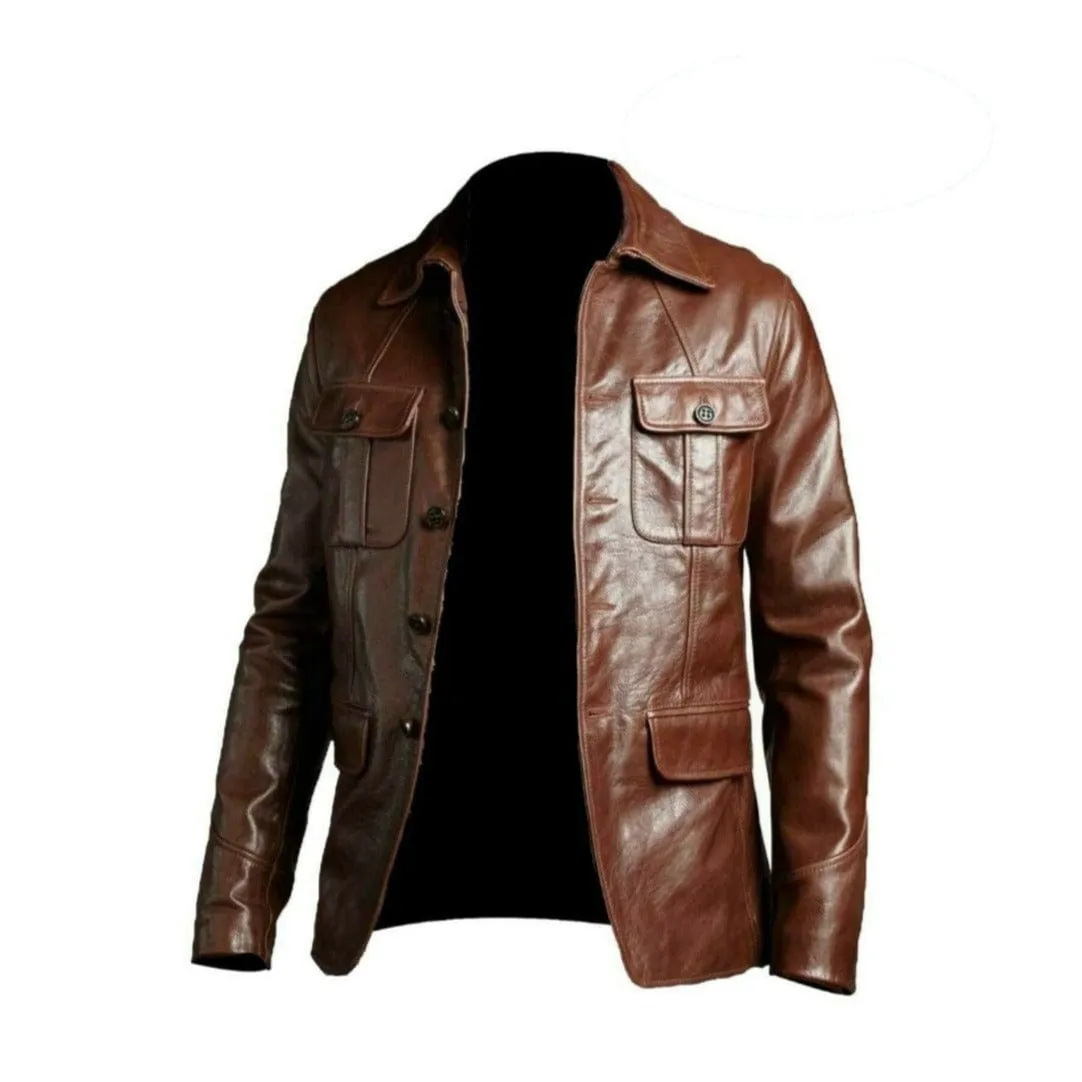 Men's Blazer Coat Jacket Sheepskin Leather 100% Genuine Leather