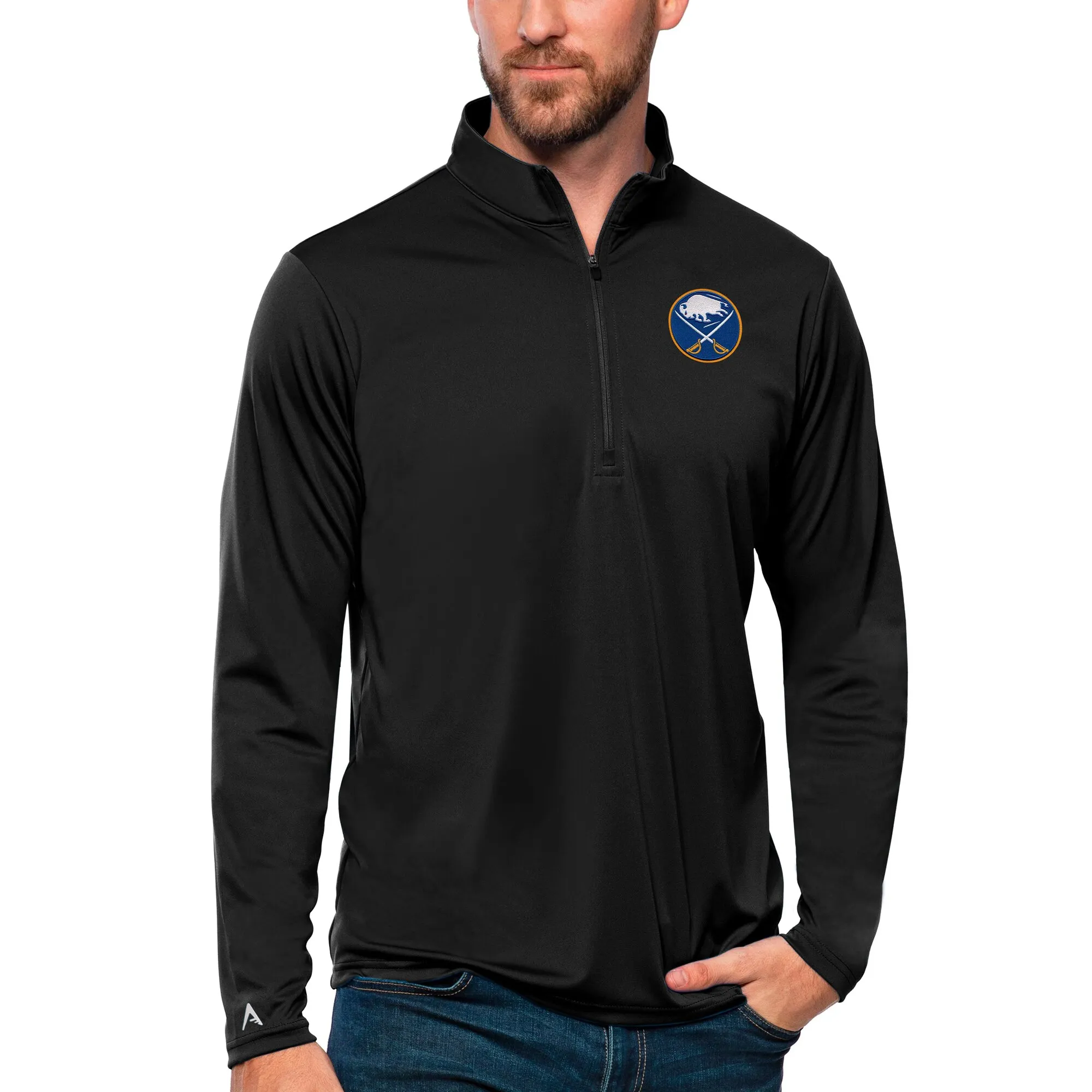 Men's Buffalo Sabres Antigua Black Tribute Quarter-Zip Pullover Top