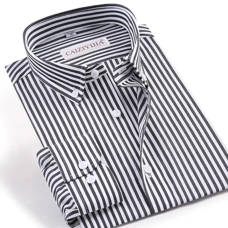 Men's Casual Long Sleeve Standard Fit Pinpoint Striped Cotton Shirt