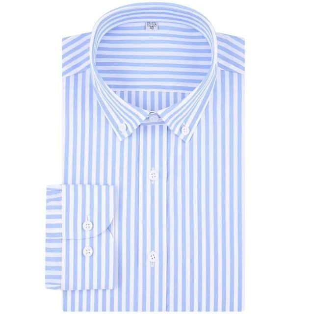 Men's Casual Long Sleeve Standard Fit Pinpoint Striped Cotton Shirt