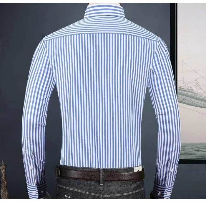 Men's Casual Long Sleeve Standard Fit Pinpoint Striped Cotton Shirt