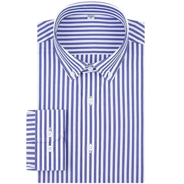 Men's Casual Long Sleeve Standard Fit Pinpoint Striped Cotton Shirt