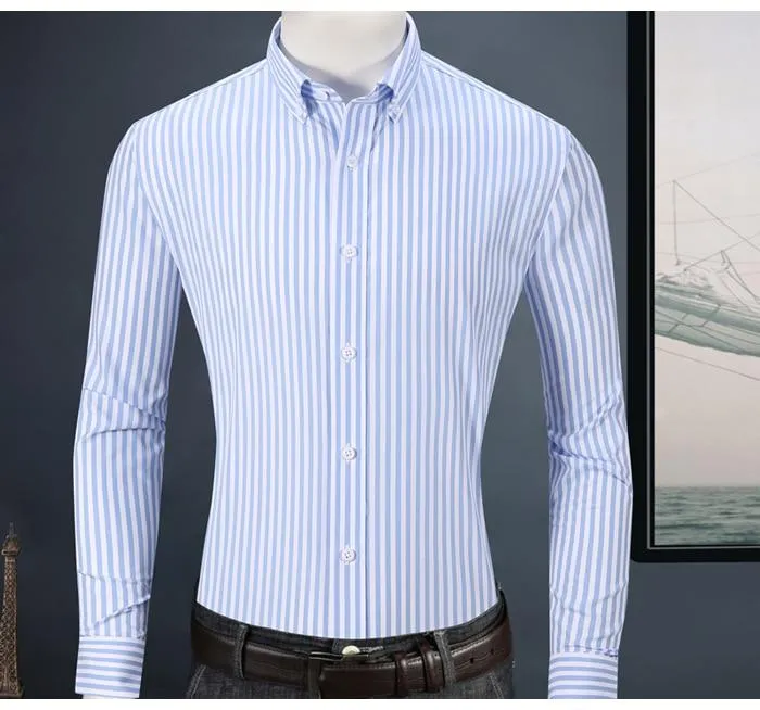 Men's Casual Long Sleeve Standard Fit Pinpoint Striped Cotton Shirt