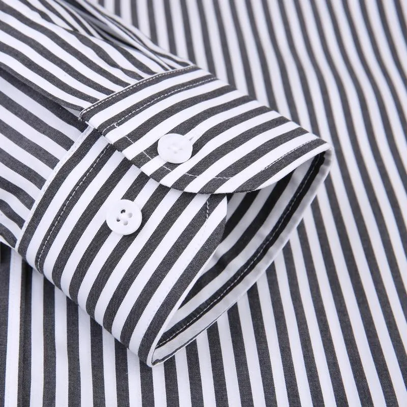 Men's Casual Long Sleeve Standard Fit Pinpoint Striped Cotton Shirt