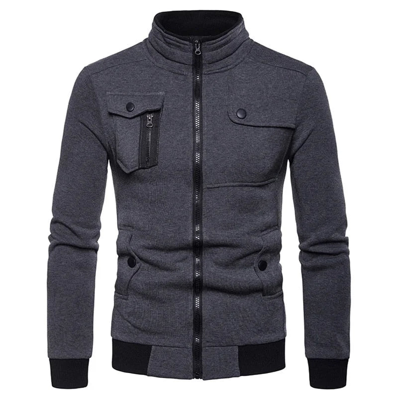 Men's Casual Stand Collar Multi Pocket Zipper Versatile Baseball Sweatshirt