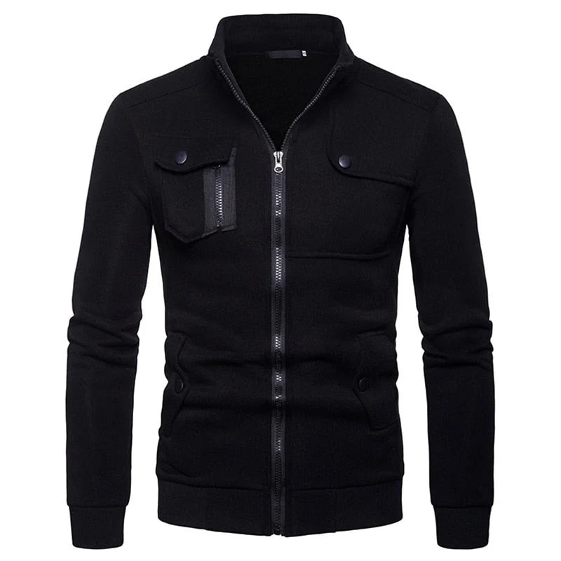 Men's Casual Stand Collar Multi Pocket Zipper Versatile Baseball Sweatshirt