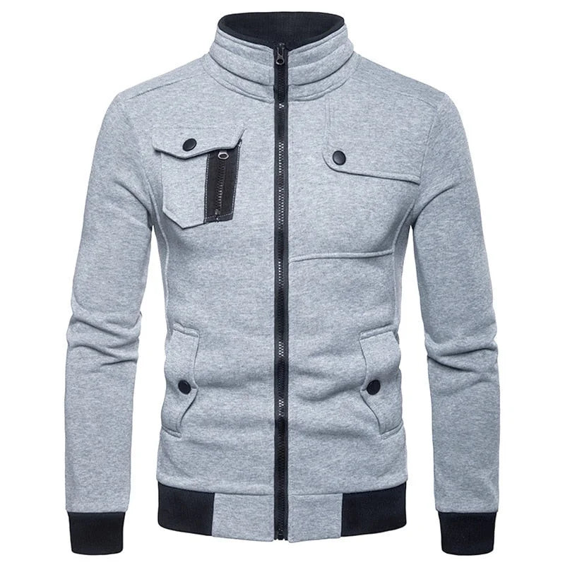 Men's Casual Stand Collar Multi Pocket Zipper Versatile Baseball Sweatshirt