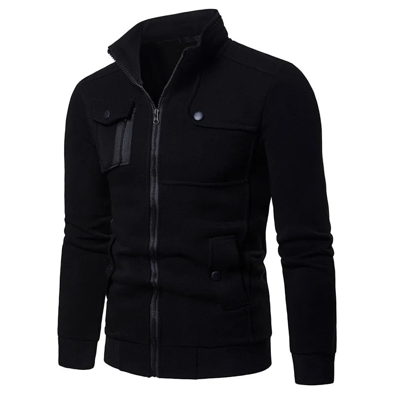 Men's Casual Stand Collar Multi Pocket Zipper Versatile Baseball Sweatshirt